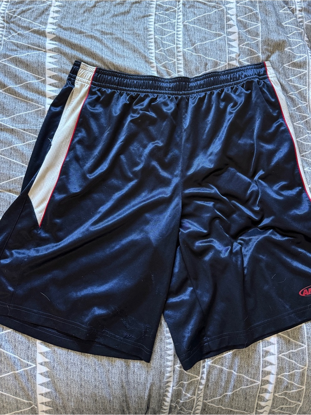 And1 Navy Athletic Shorts with White Side Panels and Red Piping